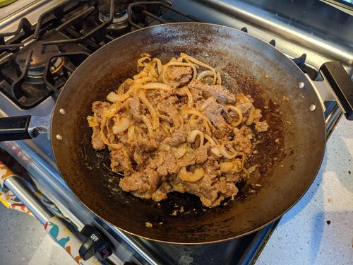 Beef and onions combined