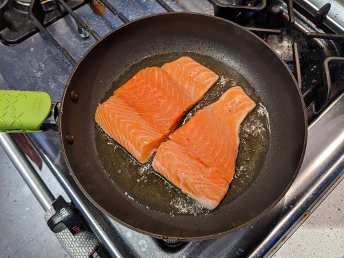 Salmon in pan